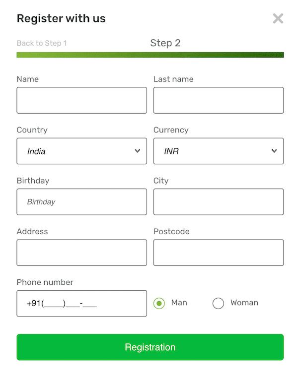 Registration Form at CampoBet, Second Step