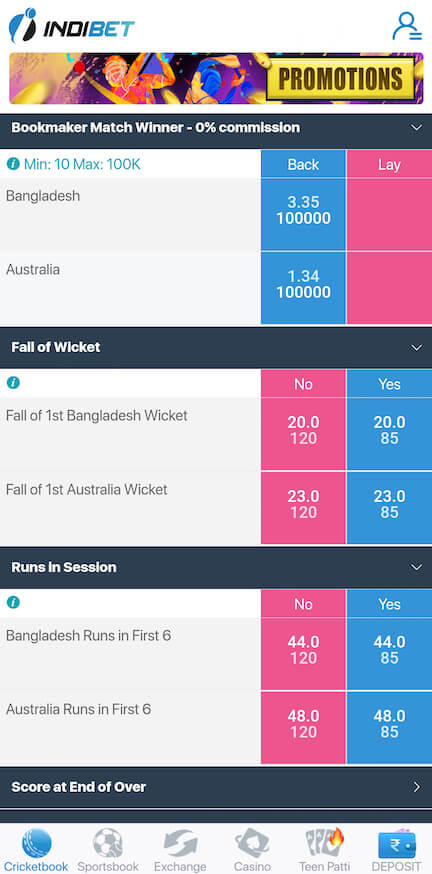 Cricketbook at Indibet